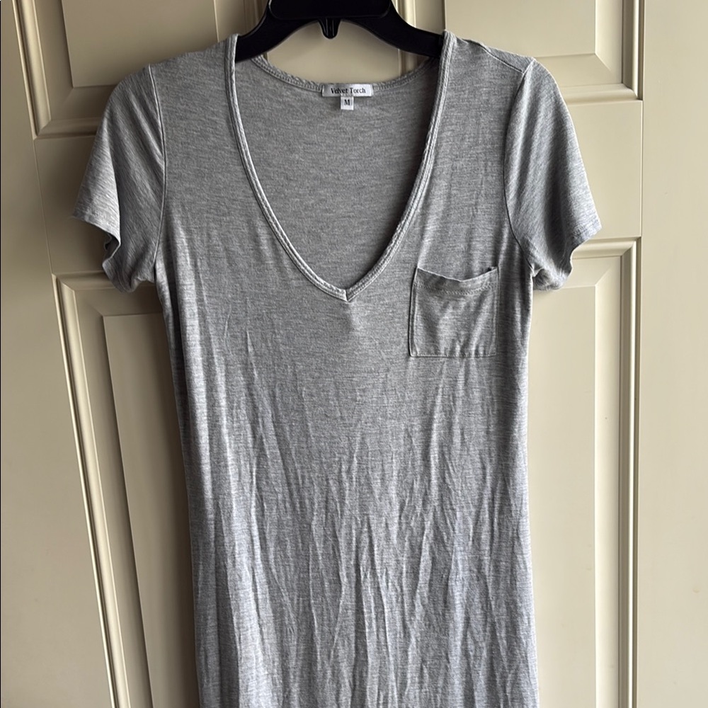 Gray V-Neck dress with Pocket